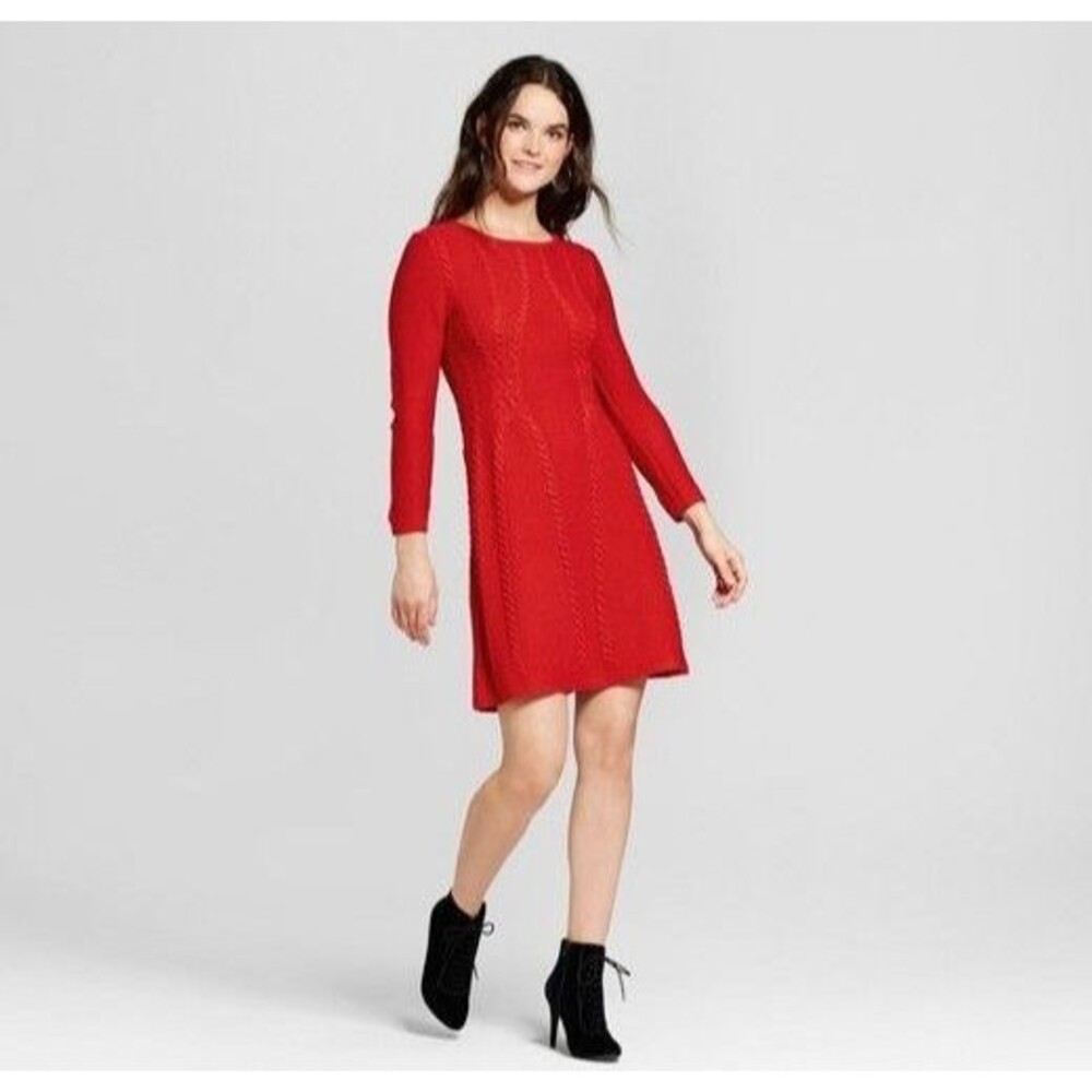 Spenser Jeremy Red Fit And Flare Cable Knit Sweater Dress Size L